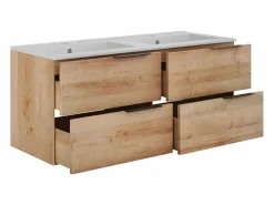 Vente-unique Mueble doble lavabo con columna - Acabado natural claro - 120 cm - NISAYA
