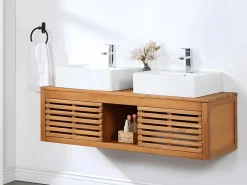 Outlet Mueble doble lavabo de madera de acacia - Mueble de baño - 130 cm - PENEBEL Mueble De Baño Con Doble Lavabo