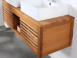 Outlet Mueble doble lavabo de madera de acacia - Mueble de baño - 130 cm - PENEBEL Mueble De Baño Con Doble Lavabo