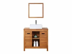 Hot Mueble doble lavabo de madera de acacia - 90 cm - 1 espejo - 60 x 60 cm - PULUKAN Conjunto De Baño