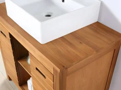 Hot Mueble doble lavabo de madera de acacia - 90 cm - 1 espejo - 60 x 60 cm - PULUKAN Conjunto De Baño