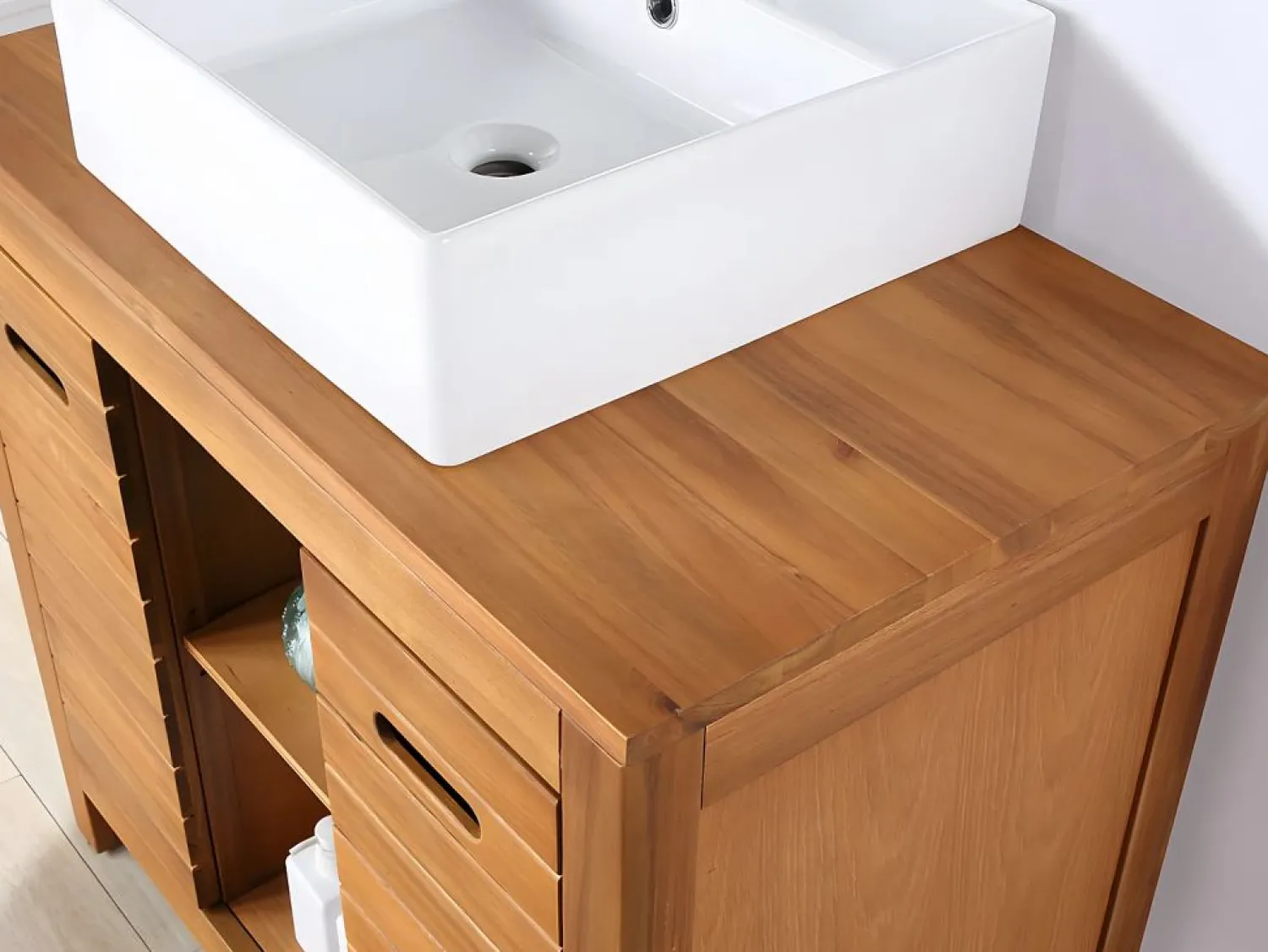 Hot Mueble doble lavabo de madera de acacia - 90 cm - 1 espejo - 60 x 60 cm - PULUKAN Conjunto De Baño