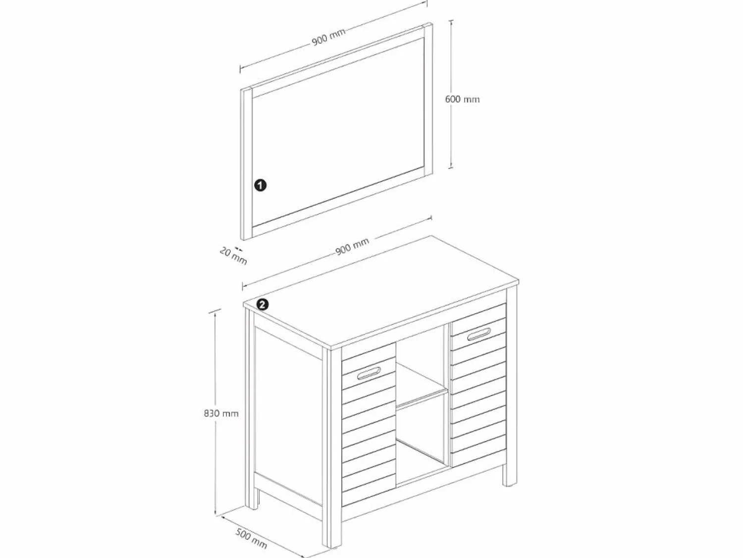Hot Mueble doble lavabo de madera de acacia - 90 cm - 1 espejo - 60 x 60 cm - PULUKAN Conjunto De Baño