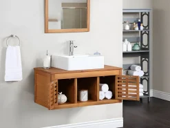 Clearance Mueble doble lavabo de madera de acacia y espejo - 90 cm - PENEBEL Conjunto De Baño