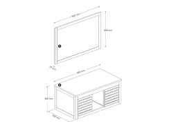 Clearance Mueble doble lavabo de madera de acacia y espejo - 90 cm - PENEBEL Conjunto De Baño