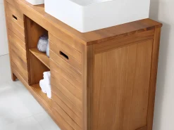 Vente-unique Mueble doble lavabo de madera de acacia - Mueble de baño - 130 cm - PULUKAN
