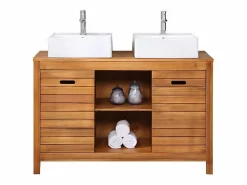 Vente-unique Mueble doble lavabo de madera de acacia - Mueble de baño - 130 cm - PULUKAN