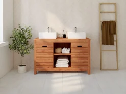 Vente-unique Mueble doble lavabo de madera de acacia - Mueble de baño - 130 cm - PULUKAN