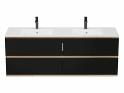 New Vente-unique Mueble doble lavabo de sobreponer - Color natural claro y negro - 150 cm - SABURI Negro / Color natural claro