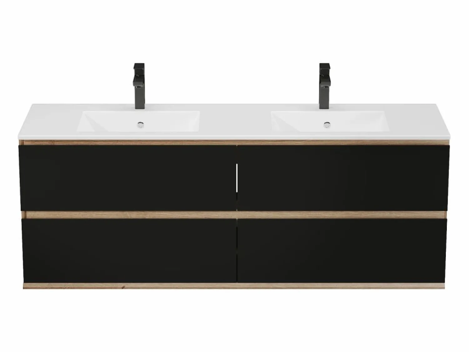 New Vente-unique Mueble doble lavabo de sobreponer - Color natural claro y negro - 150 cm - SABURI Negro / Color natural claro