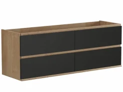 New Vente-unique Mueble doble lavabo de sobreponer - Color natural claro y negro - 150 cm - SABURI Negro / Color natural claro