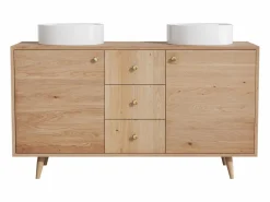 Vente-unique Mueble doble lavabo en roble - Lavabo sobre encimera redondo - Natural claro - 145 cm - ZARENO