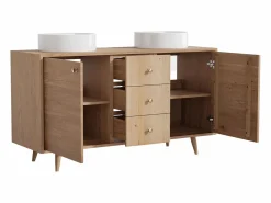Vente-unique Mueble doble lavabo en roble - Lavabo sobre encimera redondo - Natural claro - 145 cm - ZARENO
