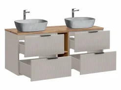 Online Mueble doble lavabo imitación piedra 140cm 2 compartimientos Adriel Cachemira y Madera Mueble De Baño Con Doble Lavabo