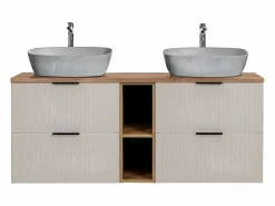 Online Mueble doble lavabo imitación piedra 140cm 2 compartimientos Adriel Cachemira y Madera Mueble De Baño Con Doble Lavabo