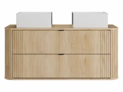 Vente-unique Mueble doble lavabo suspendido con lavabo cuadrado sobre encimera, natural claro, 120 cm, FILOR