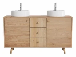 Outlet Vente-unique Mueble en roble con doble lavabo redondo sobre encimera y grifo - Roble natural claro - 145 cm - ZARENO Color natural claro
