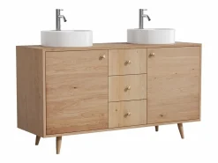Outlet Vente-unique Mueble en roble con doble lavabo redondo sobre encimera y grifo - Roble natural claro - 145 cm - ZARENO Color natural claro