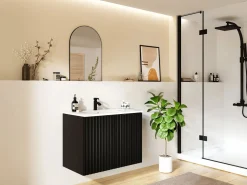 Vente-unique Mueble flotante bajo lavabo estriado , L80 cm, ZILGA