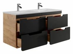 Vente-unique Mueble flotante con lavabo integrado, natural y antracita, 120 cm, ARUBA