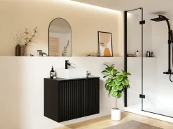 Mueble flotante con lavabo rayado y tablero, L80 cm, ZILGA Mueble De Lavabo