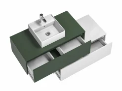 New Vente-unique Mueble flotante de baño con lavabo individual, verde y blanco, 2 cajones, 94 cm, TEANA Verde / Blanco