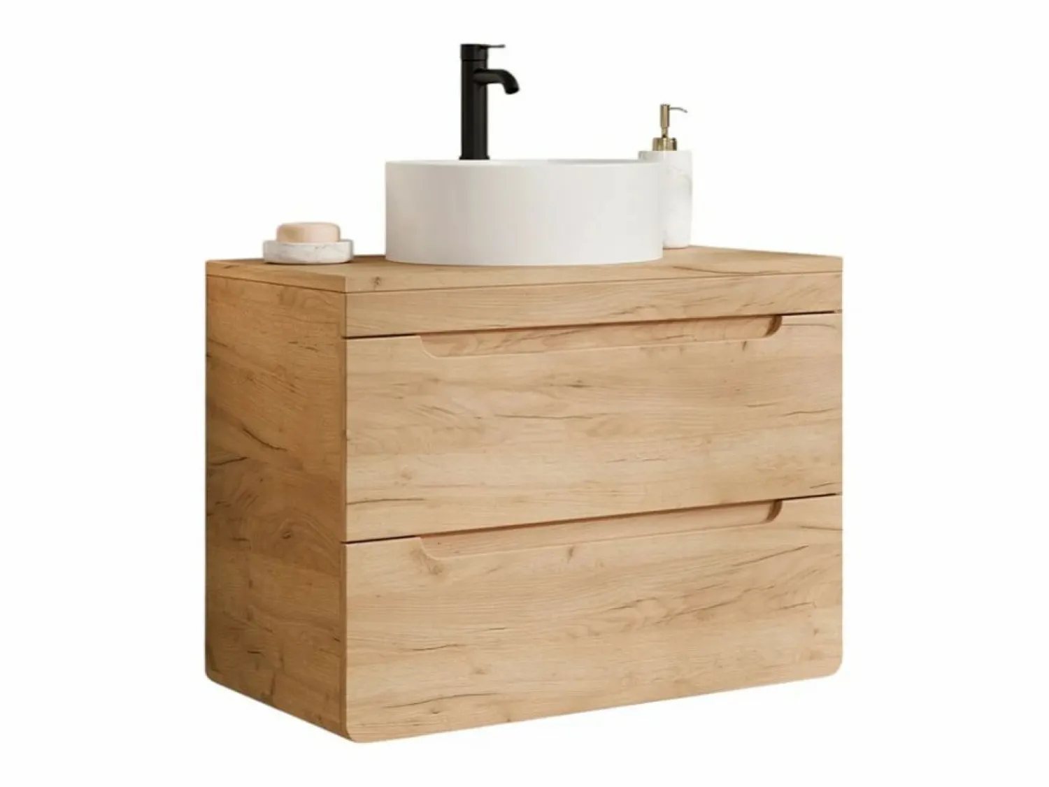 Hot Vente-unique Mueble flotante de baño con lavabo redondo - Natural - 80 cm - ARUBA Color natural claro