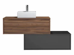 Vente-unique Mueble flotante de baño en tonos naturales oscuros y antracita, 2 cajones, TEANA