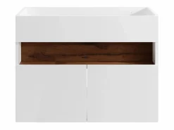 Vente-unique Mueble flotante de lavabo con LEDs, blanco y natural oscuro, L80 cm, POZEGA