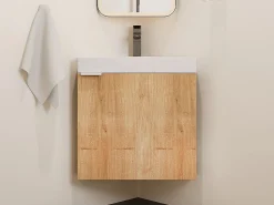 Sale Vente-unique Mueble flotante esquinero con lavabo en con lavabo L56 x A50 x P39 cm, MANODO Color natural claro