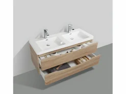 Outlet Mueble Lavabo + Lavabo Doble 120 cm MONTADO - Roble Claro PIACENZA Mueble De Baño Con Doble Lavabo