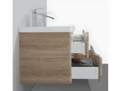 Outlet Mueble Lavabo + Lavabo Doble 120 cm MONTADO - Roble Claro PIACENZA Mueble De Baño Con Doble Lavabo