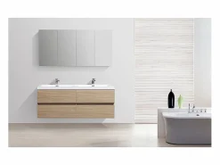 Mueble lavabo + lavabo 144cm MONTADO SIENA Roble Claro Mueble De Baño Con Doble Lavabo