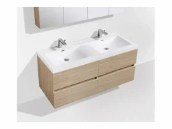 Mueble lavabo + lavabo 144cm MONTADO SIENA Roble Claro Mueble De Baño Con Doble Lavabo