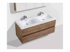 Mueble lavabo + lavabo 144cm MONTADO SIENA Roble Claro Mueble De Baño Con Doble Lavabo