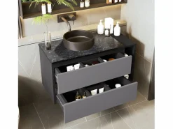 New Mueble lavabo de pared con 2 cajones y estantes - lavabo encastrado - 80 x 44 x 48,5 cm - Madera MDF - + negro Mueble De Pared Para Baño