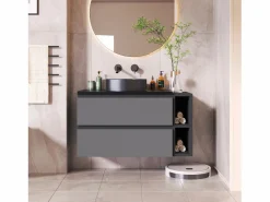 New Mueble lavabo de pared con 2 cajones y estantes - lavabo encastrado - 80 x 44 x 48,5 cm - Madera MDF - + negro Mueble De Pared Para Baño