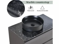 New Mueble lavabo de pared con 2 cajones y estantes - lavabo encastrado - 80 x 44 x 48,5 cm - Madera MDF - + negro Mueble De Pared Para Baño