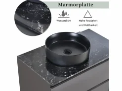 New Mueble lavabo de pared con 2 cajones y estantes - lavabo encastrado - 80 x 44 x 48,5 cm - Madera MDF - + negro Mueble De Pared Para Baño