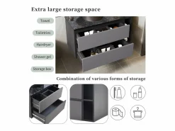 New Mueble lavabo de pared con 2 cajones y estantes - lavabo encastrado - 80 x 44 x 48,5 cm - Madera MDF - + negro Mueble De Pared Para Baño