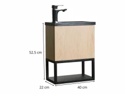 Mueble lavabo de pared NOVA de metal y madera con lavabo de resina de 40x50cm
