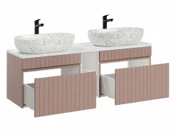 New Mueble lavabo doble 140 cm 2 nichos Zelie do y Blanco Mueble De Baño Con Doble Lavabo