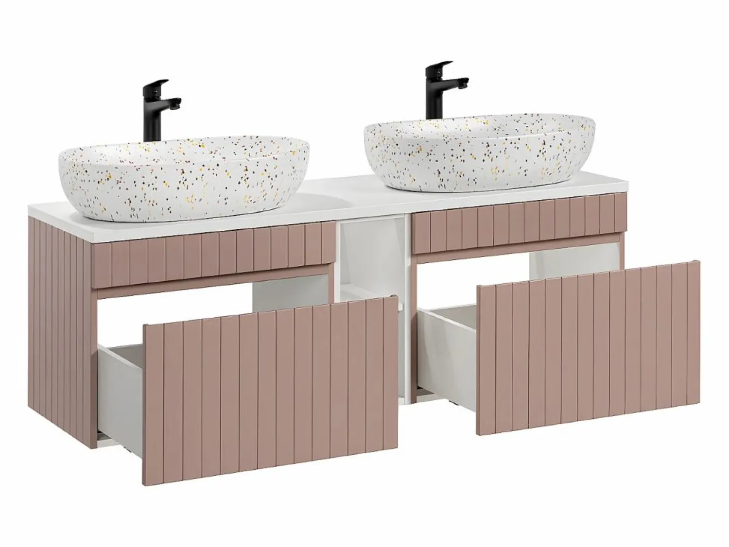 New Mueble lavabo doble 140 cm 2 nichos Zelie do y Blanco Mueble De Baño Con Doble Lavabo
