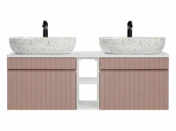 New Mueble lavabo doble 140 cm 2 nichos Zelie do y Blanco Mueble De Baño Con Doble Lavabo