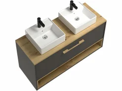 Vente-unique Mueble lavabo doble a instalar con mueble espejo - baño - 120 cm - YANGRA