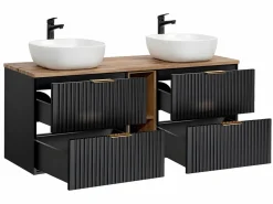 Petits-Meubles Mueble lavabo doble 140cm 2 nichos Adriel y Madera Negro