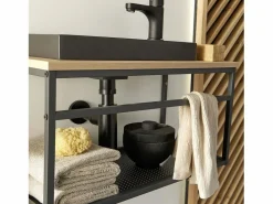 Clearance Mueble lavabo grande WILO con lavabo de resina de 60 cm Negro