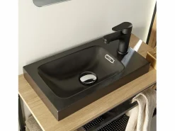 Clearance Mueble lavabo grande WILO con lavabo de resina de 60 cm Negro