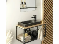 Clearance Mueble lavabo grande WILO con lavabo de resina de 60 cm Negro