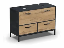Outlet Mueble Lavabo para Baño color imitación Mármol, Roble Mueble De Baño Con Doble Lavabo